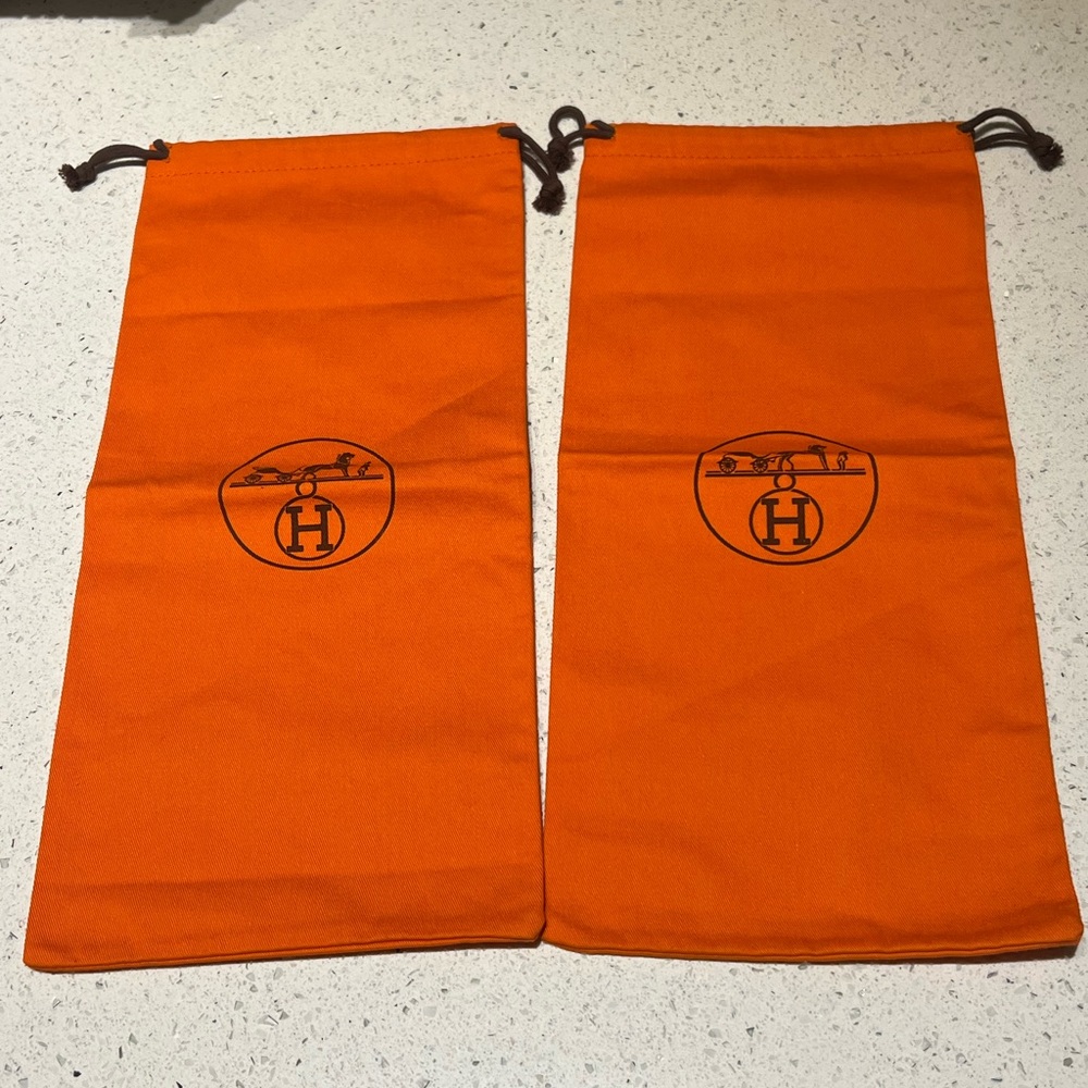 2 Hermes orange shoe dust bags
